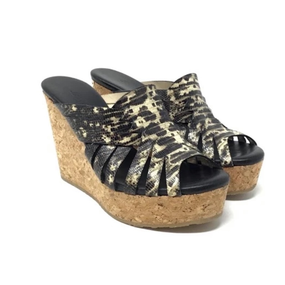 Jimmy Choo Embossed Leather Cork Wedges Size 41